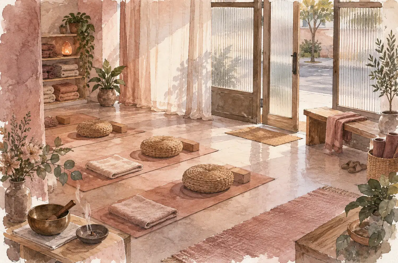 Illustration of wellness businesses and their working space
